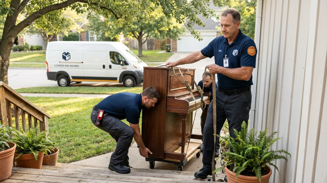 Licensed piano movers securing grand piano in Pahrump, NV