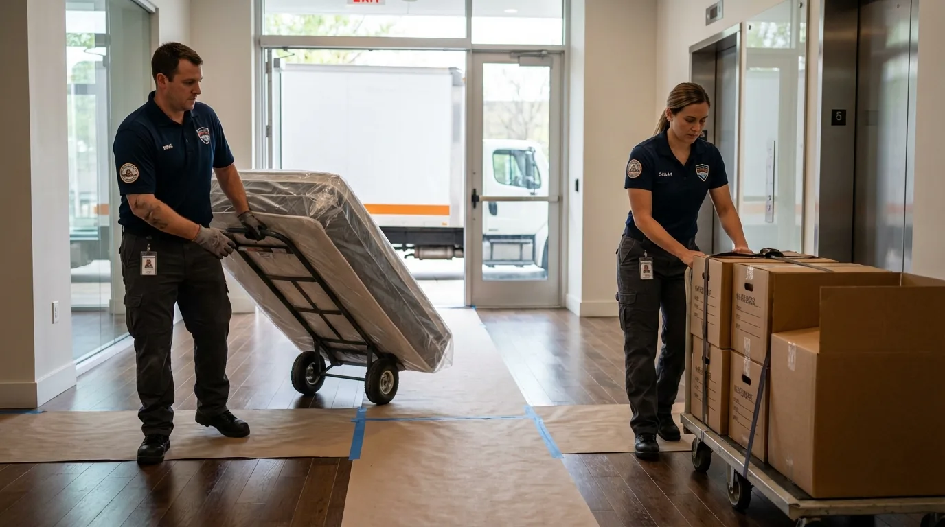 Professional apartment movers loading elevator in Pahrump, NV